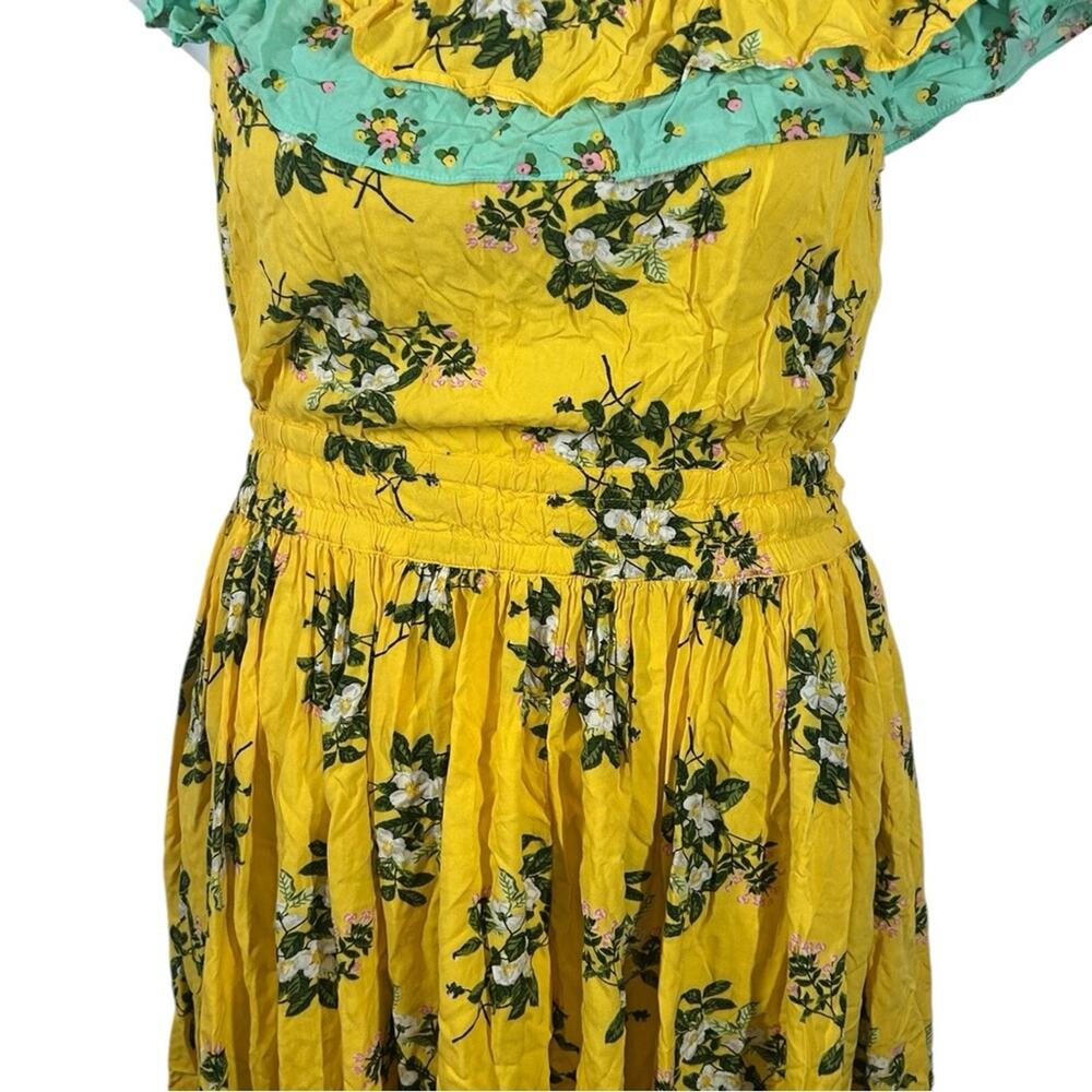Matilda Jane Floral Off Shoulder Midi Dress L Yellow Boho Ruffle Cottagecore - Picture 4 of 11